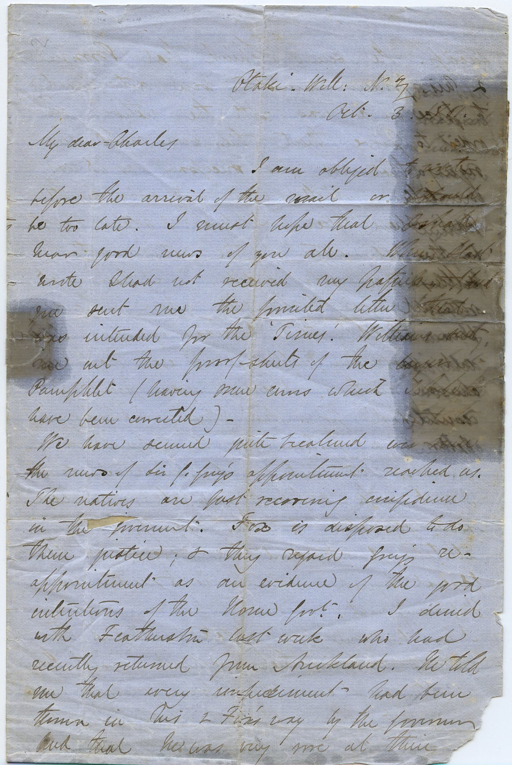 Letter from Octavius Hadfield to his brother Charles, October 1861