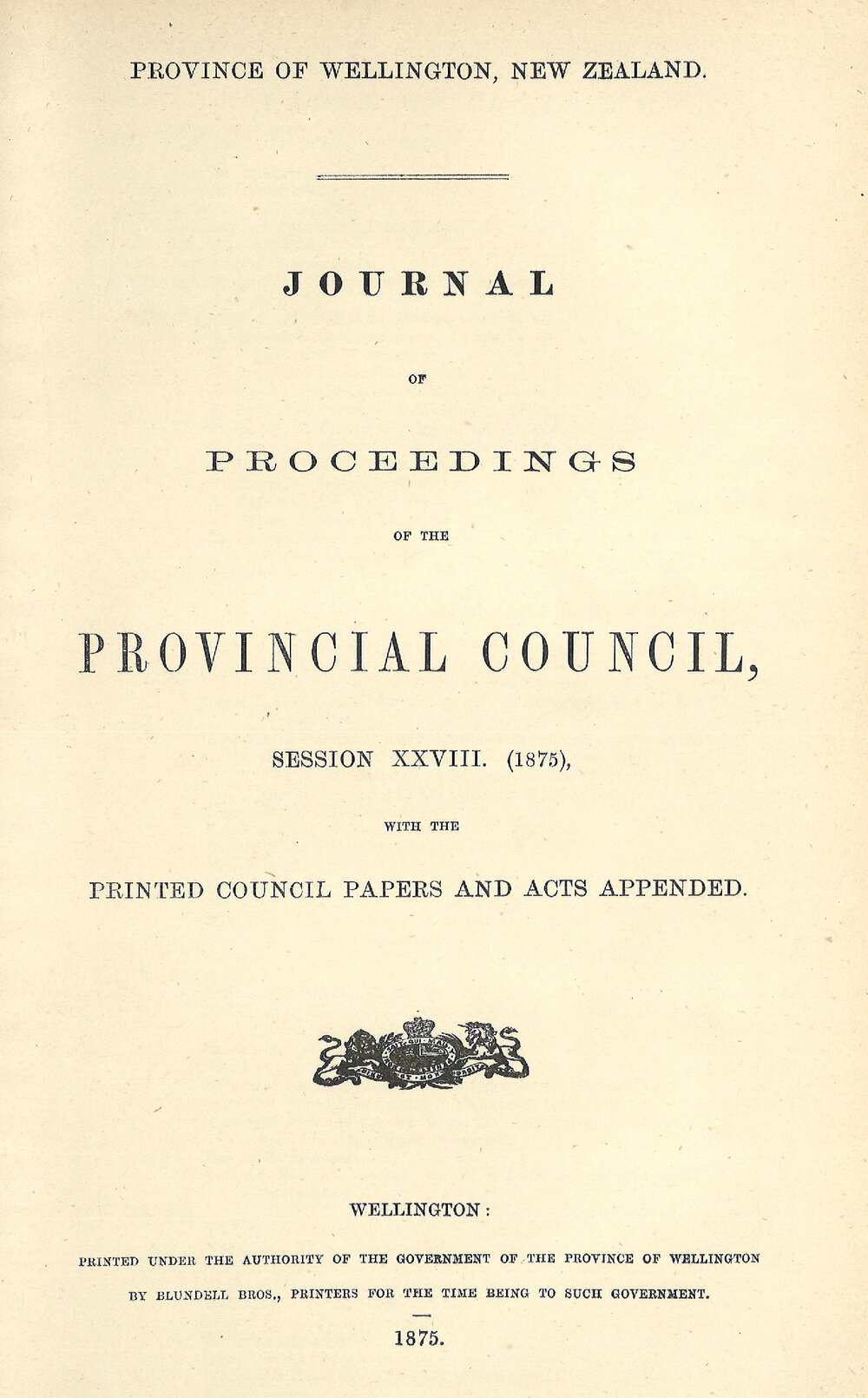 Wellington Provincial Council Proceedings, Session 28 (1875)