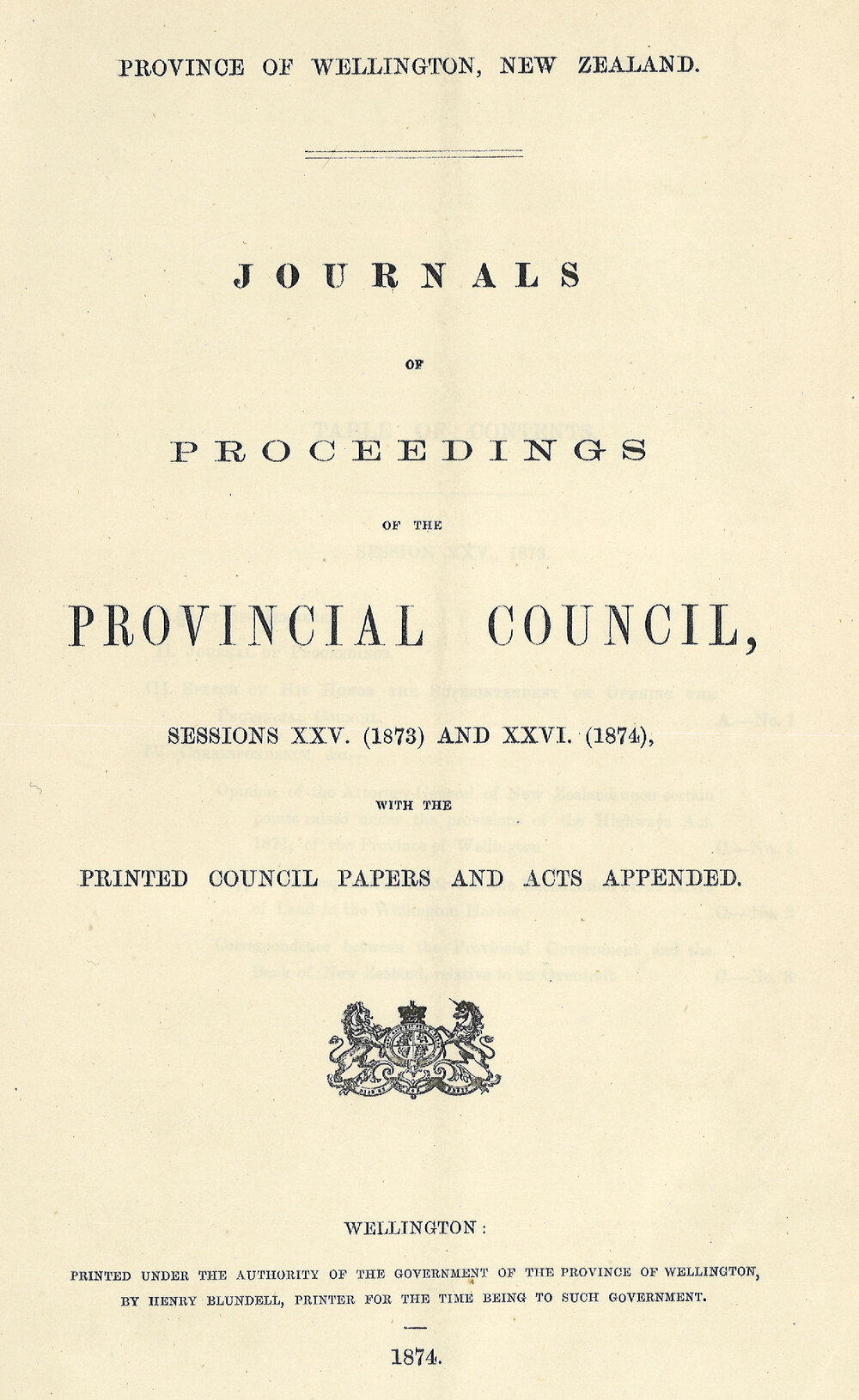 Wellington Provincial Council Proceedings, Sessions 25 &amp; 26 (1873 - 1874)