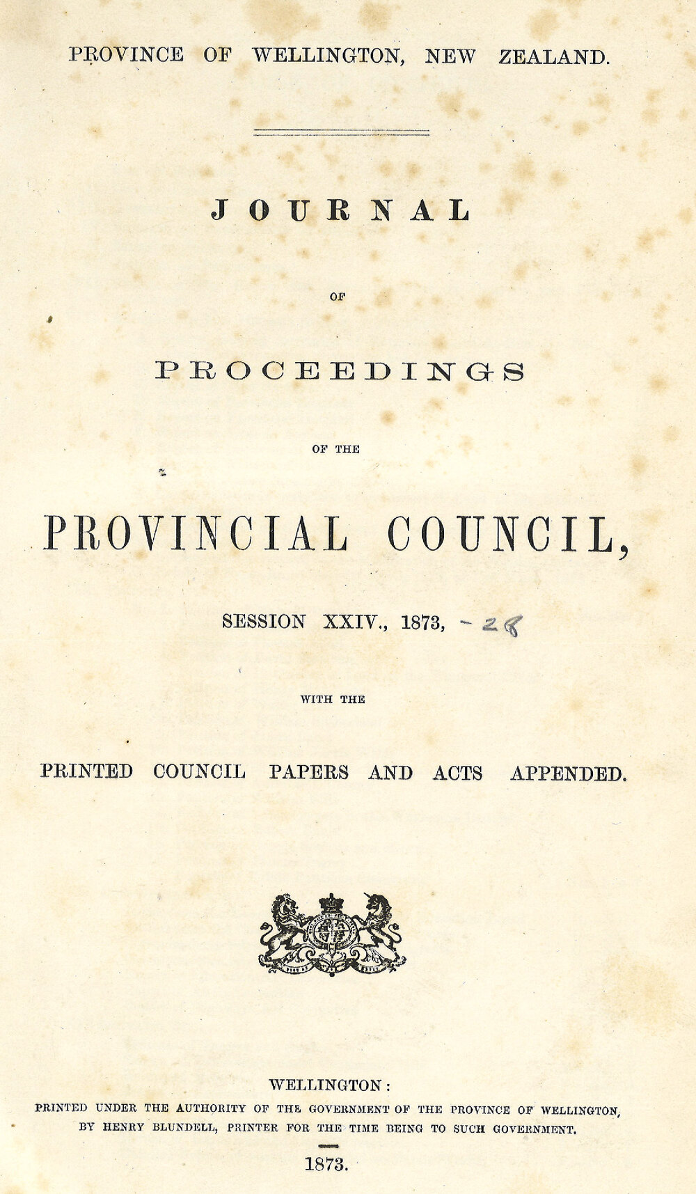 Wellington Provincial Council Proceedings, Session 24 (1873)