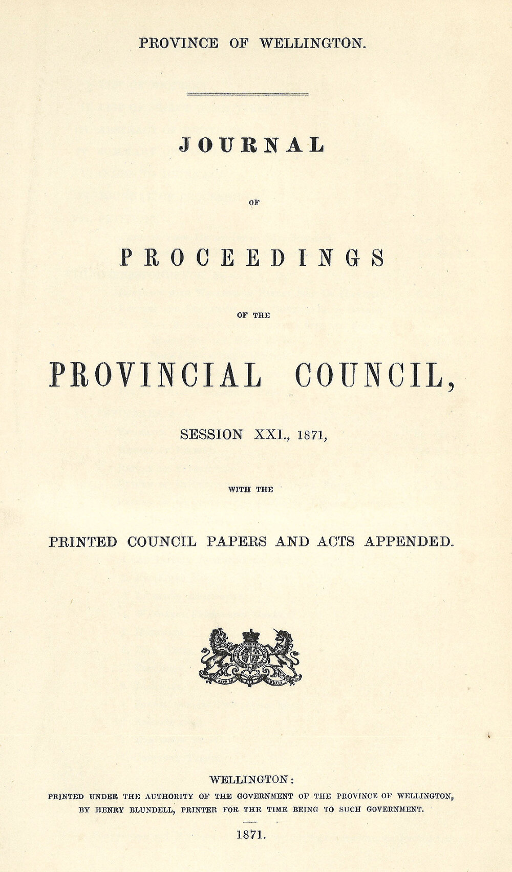 Wellington Provincial Council Proceedings, Session 21 (1871)