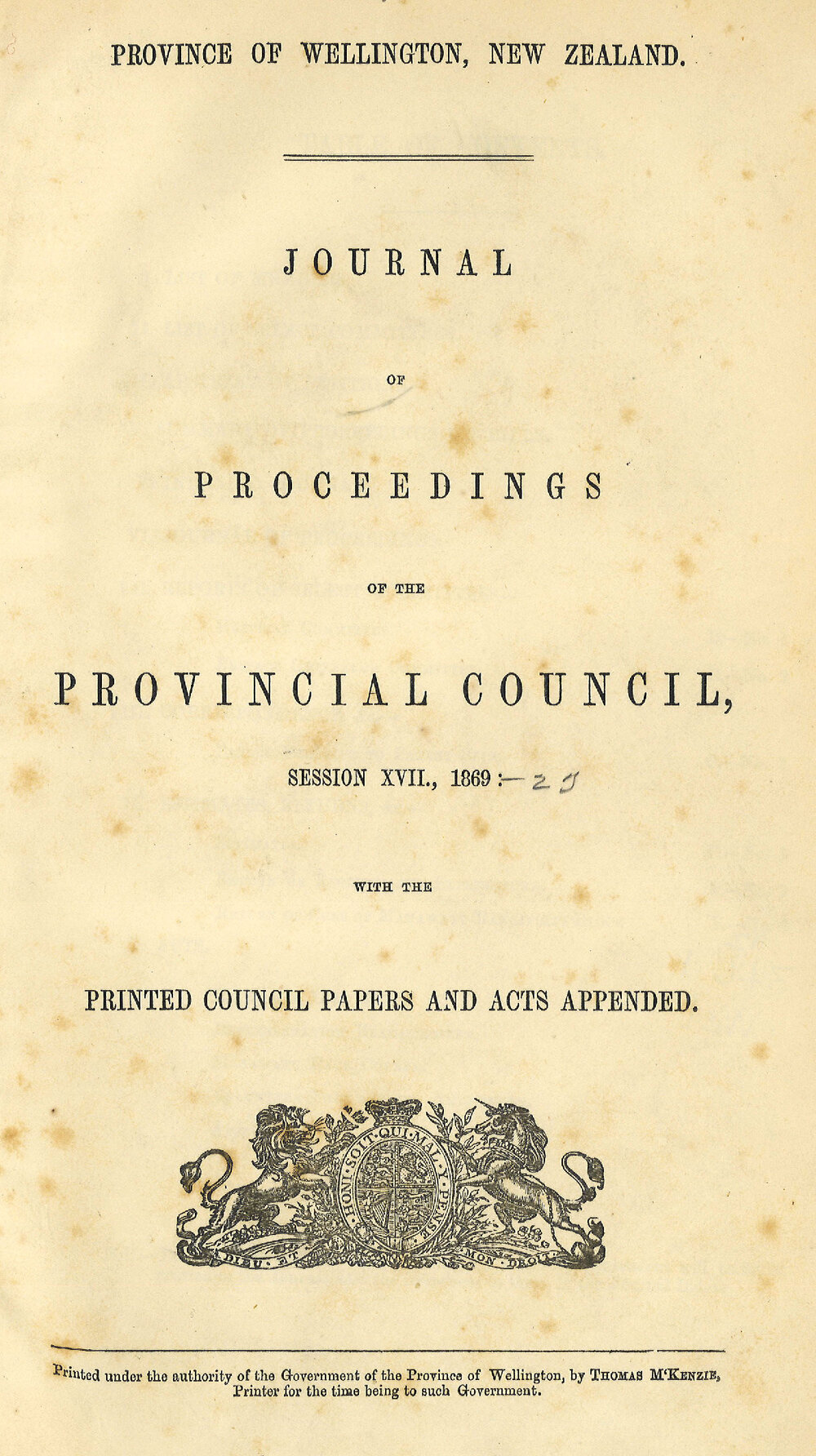 Wellington Provincial Council Proceedings, Session 17 (1869)