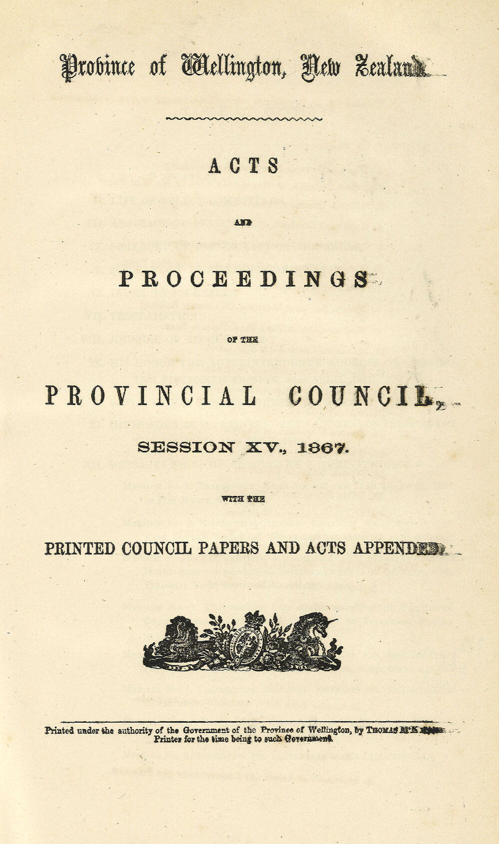 Wellington Provincial Council Proceedings, Session 15 (1867)