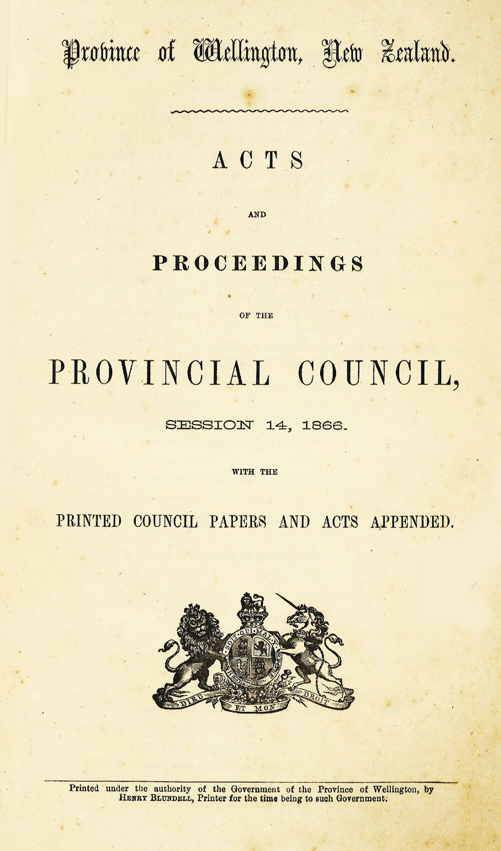 Wellington Provincial Council Proceedings, Session 14 (1866)