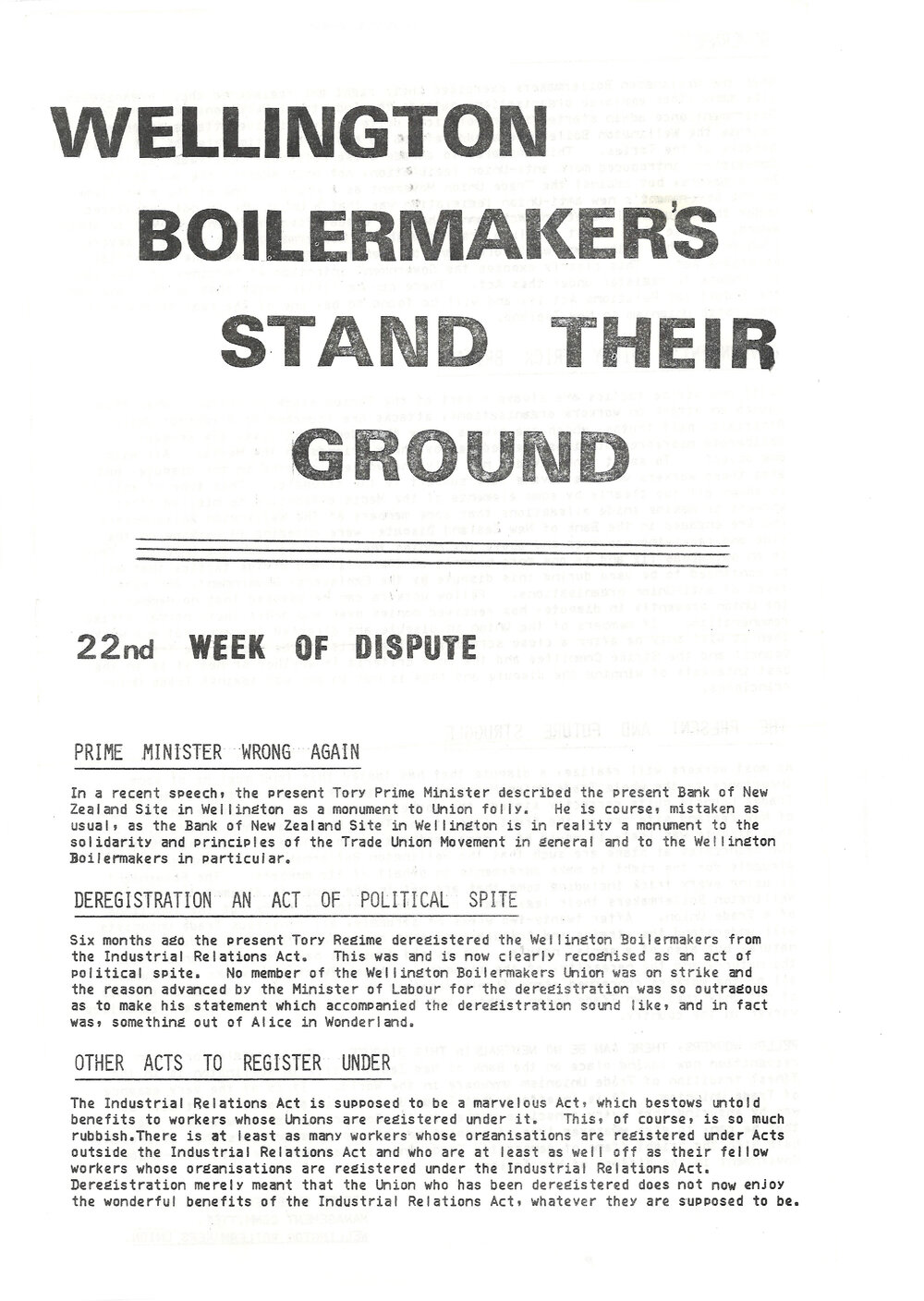 Wellington Boilermaker's Stand Their Ground