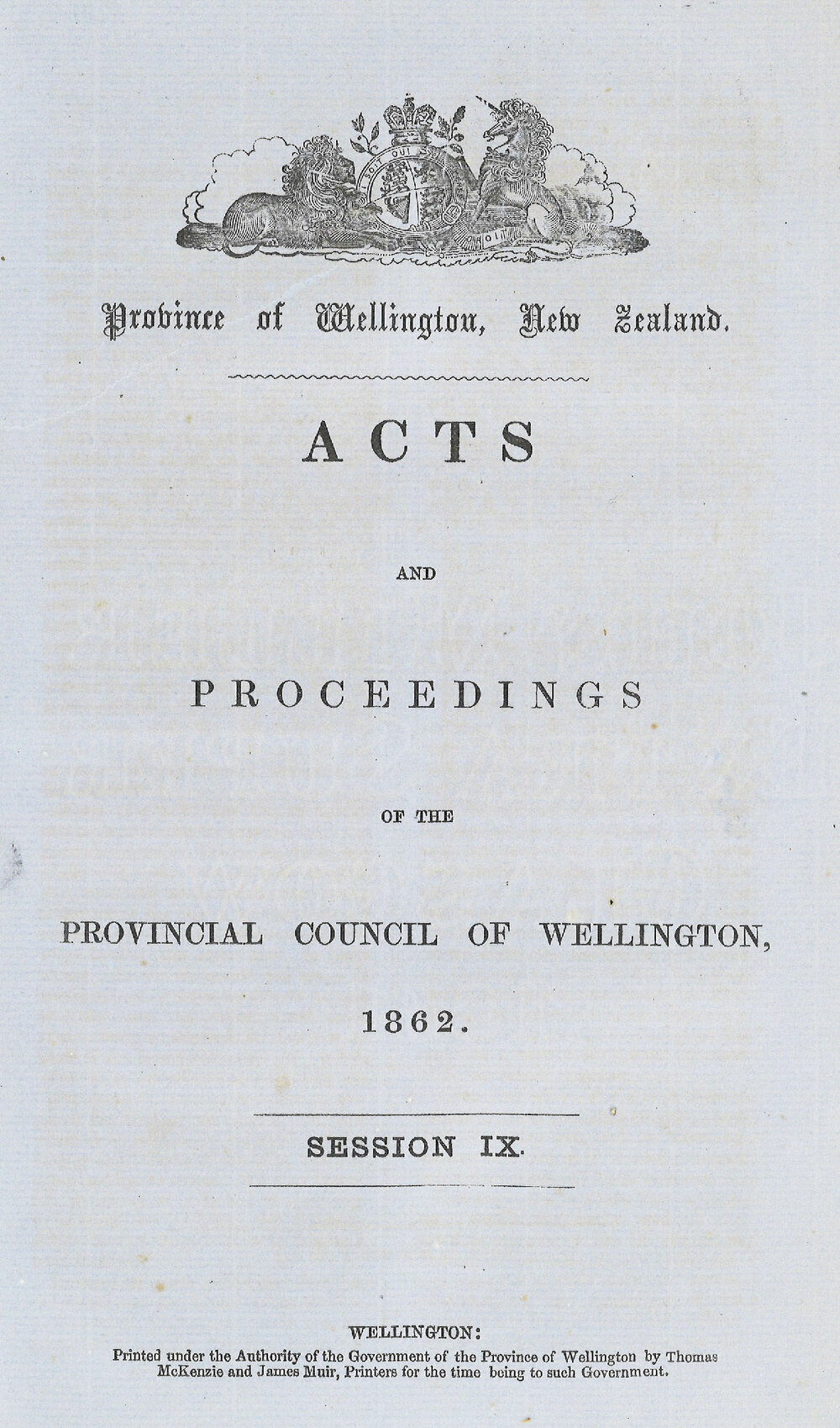 Wellington Provincial Council Proceedings, Session 9 (1862)