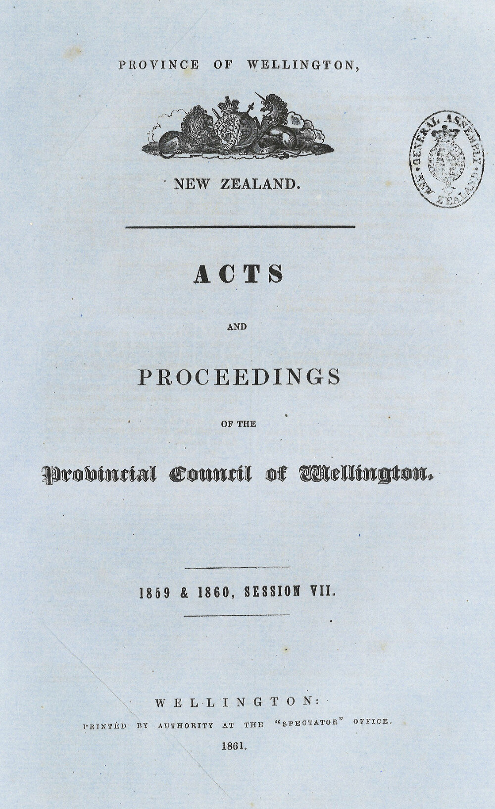 Wellington Provincial Council Proceedings, Session 7 (1859 &amp; 1860)
