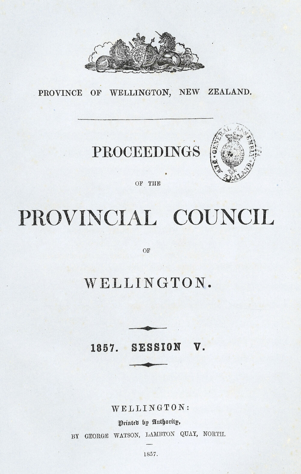Wellington Provincial Council Proceedings, Session 5 (1857)