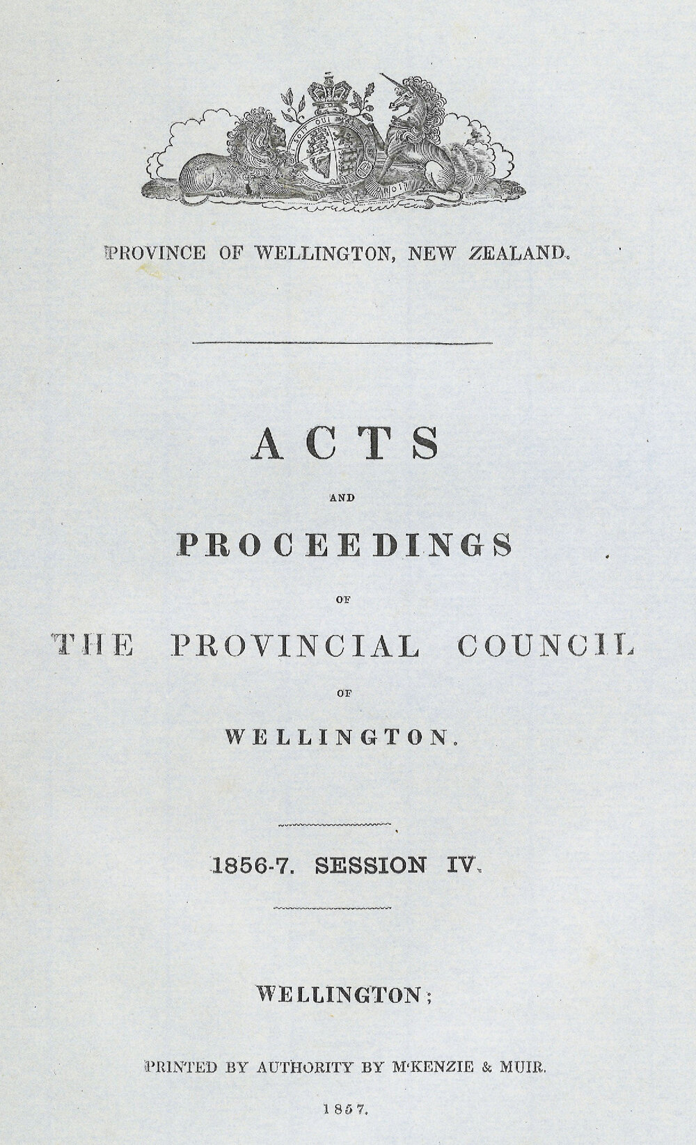 Wellington Provincial Council Proceedings, Session 4 (1856-7)