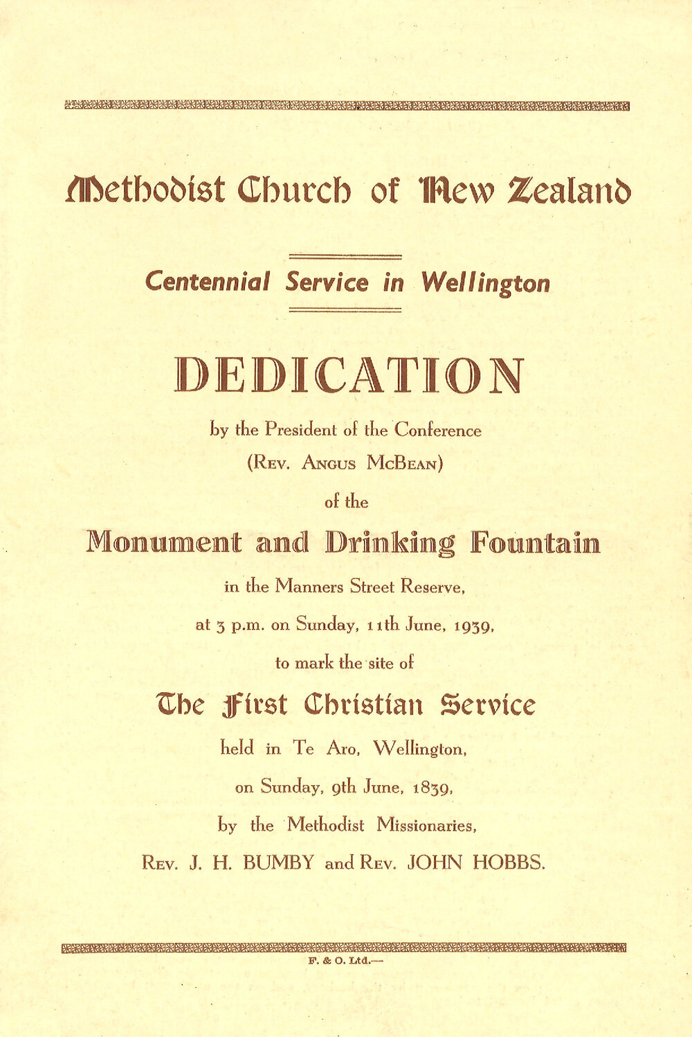 Methodist Church of New Zealand : Centennial Service in Wellington