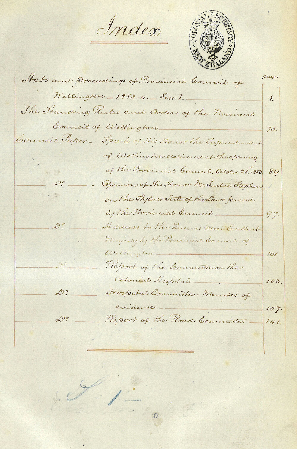 Wellington Provincial Council Proceedings, Session 1 (1853)