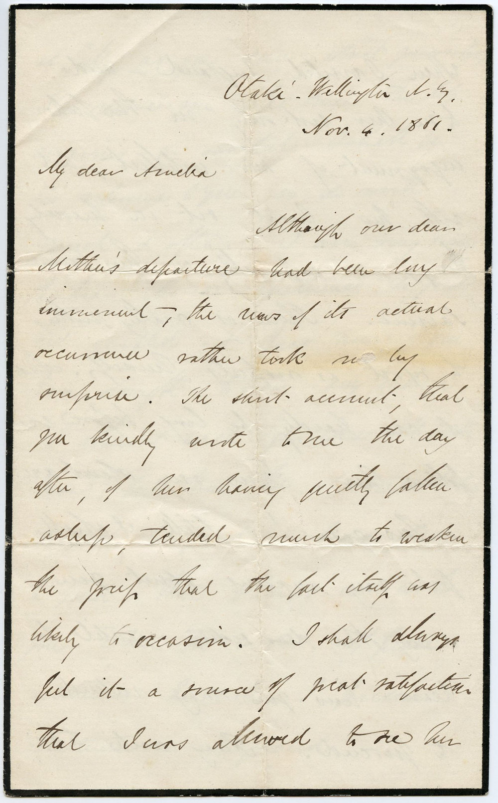 Letter from Octavius Hadfield to his sister Amelia, November 1861