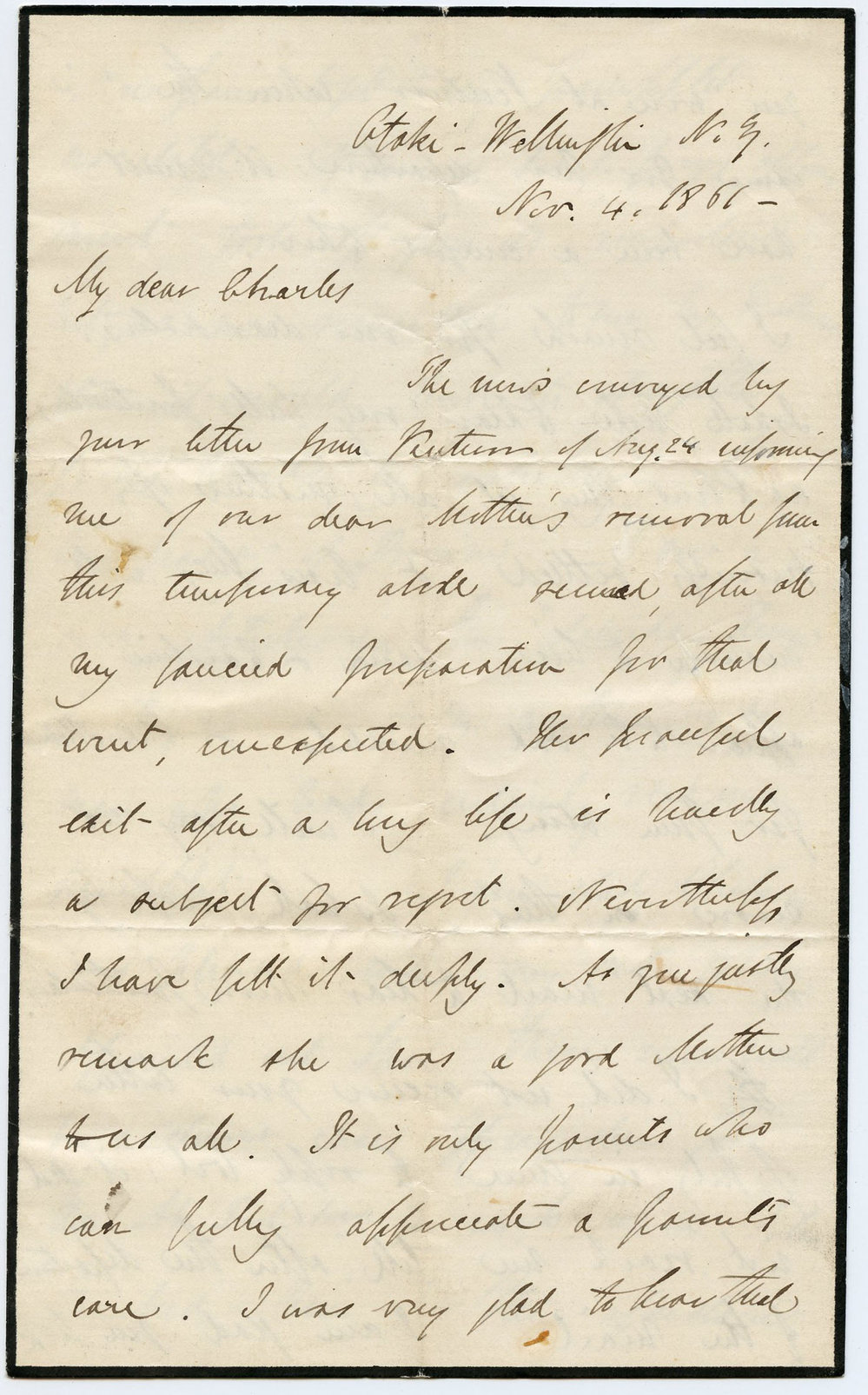 Letter from Octavius Hadfield to his brother Charles, November 1861