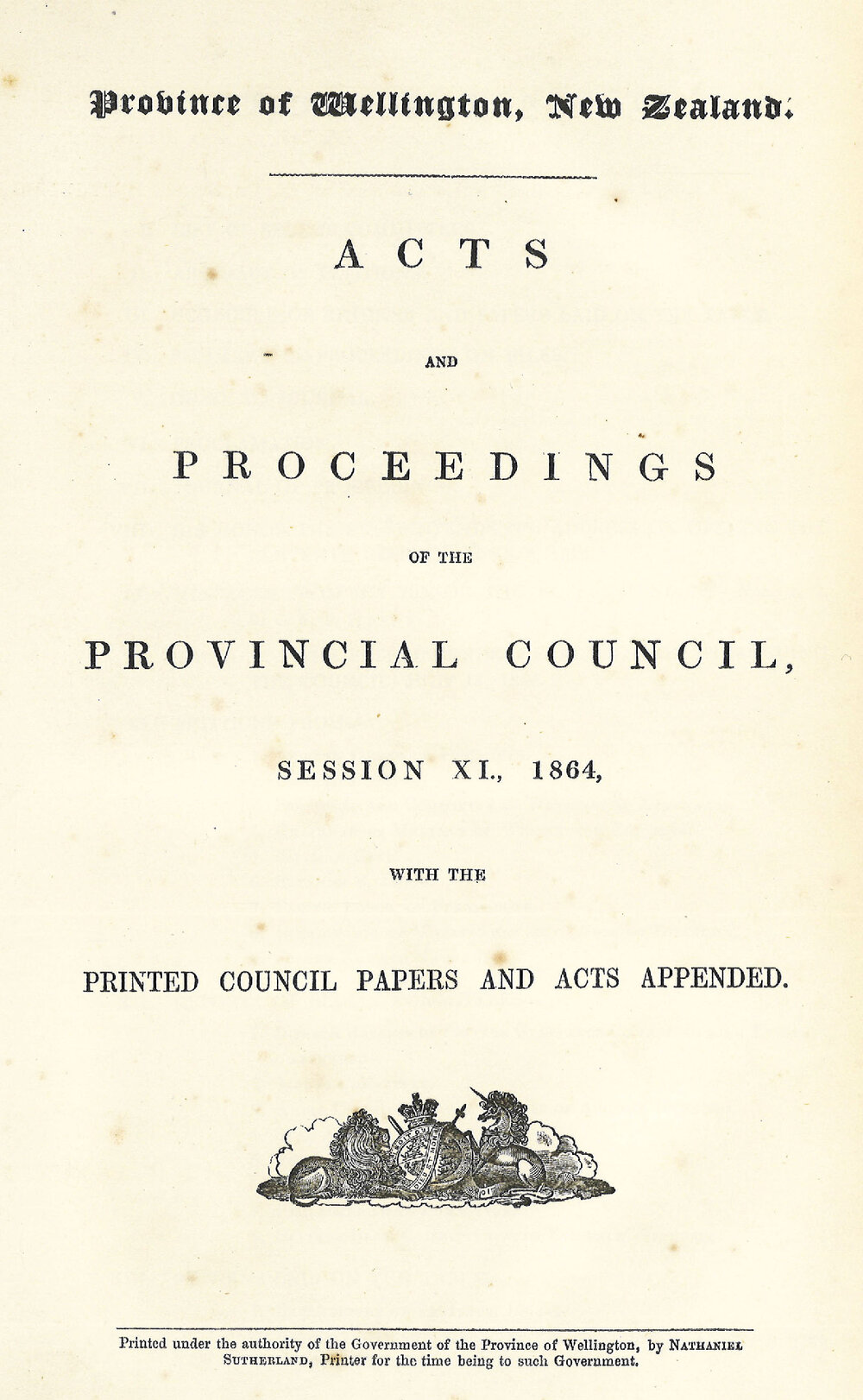 Wellington Provincial Council Proceedings, Session 11 (1864)