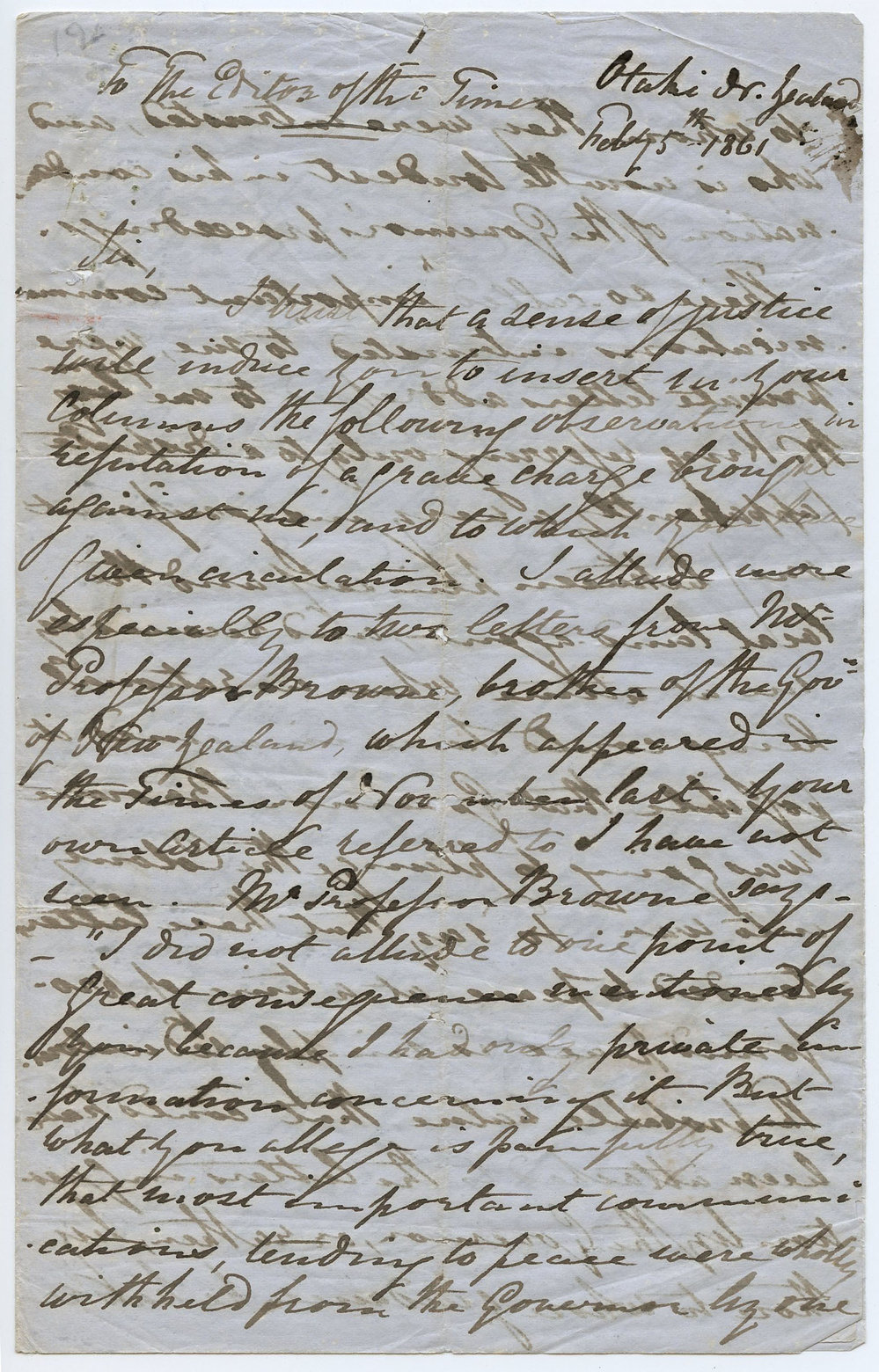 Letter from Octavius Hadfield to the Editor of the Times, February 1861