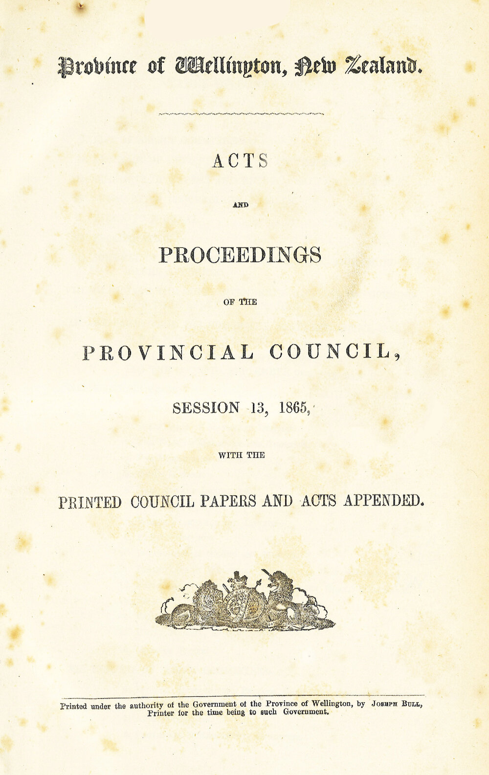 Wellington Provincial Council Proceedings, Session 13 (1865)