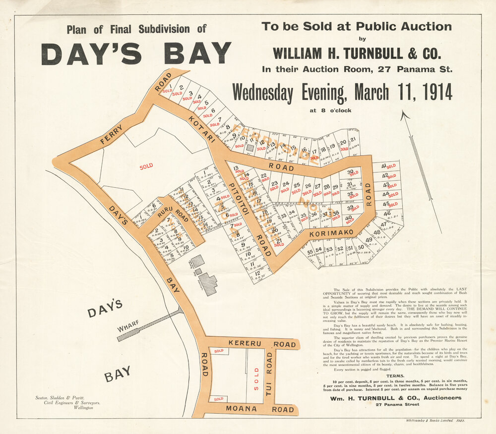 Plan of final subdivision of Day's Bay