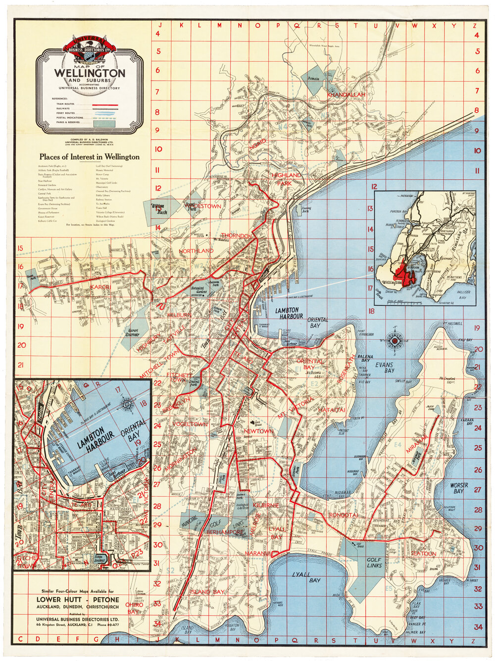 Map Of Wellington And Suburbs C 1950 Wellington City Libraries 109690 Max
