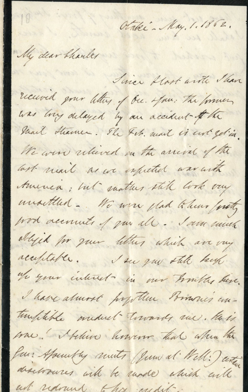 Letter from Octavius Hadfield to his brother Charles, May 1862