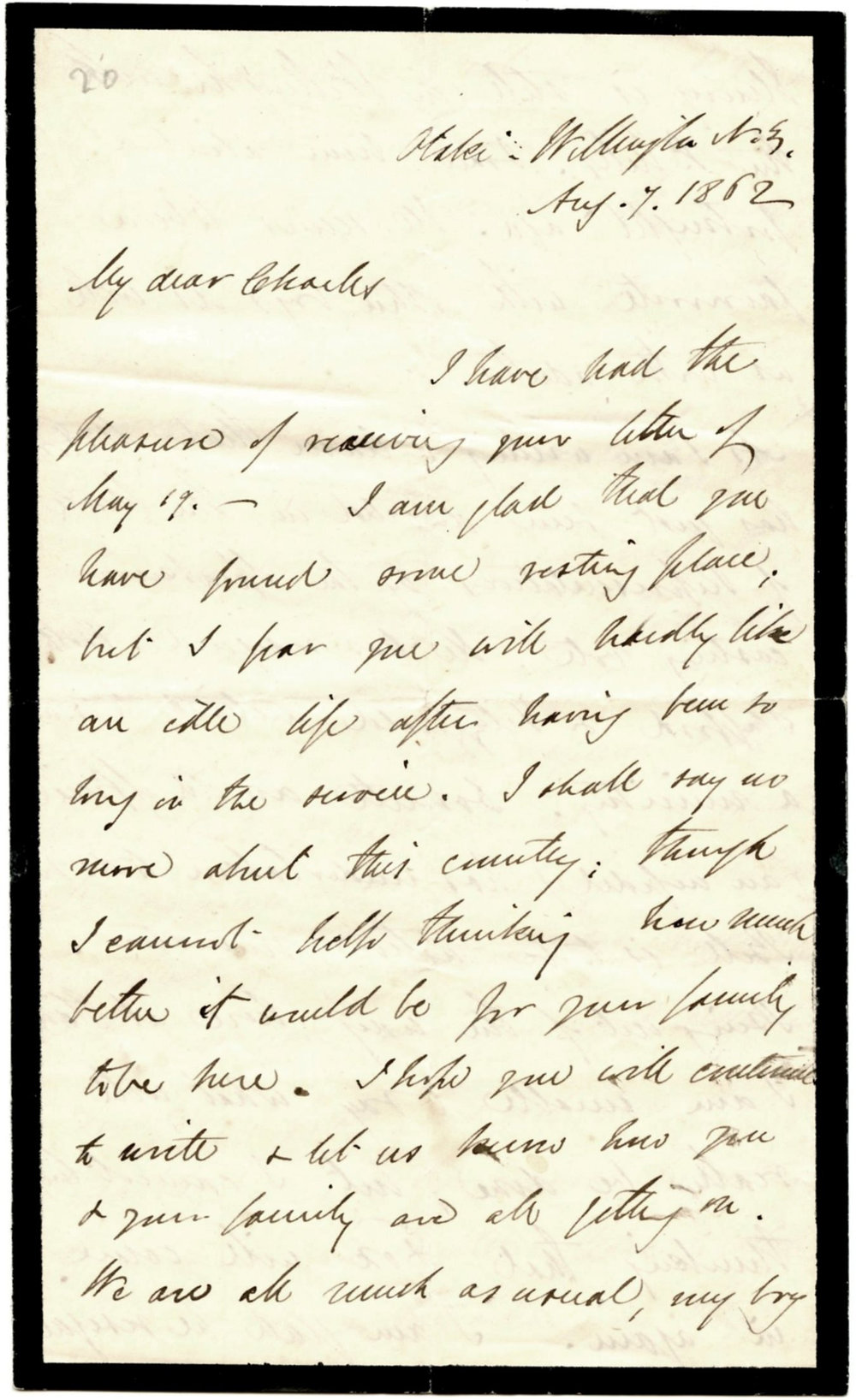 Letter from Octavius Hadfield to his brother Charles, August 1862