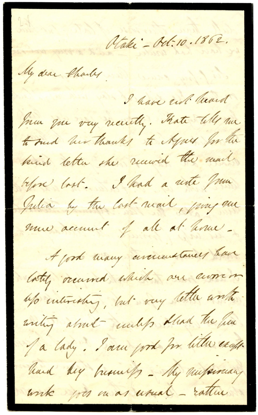 Letter from Octavius Hadfield to his brother Charles, October 1862