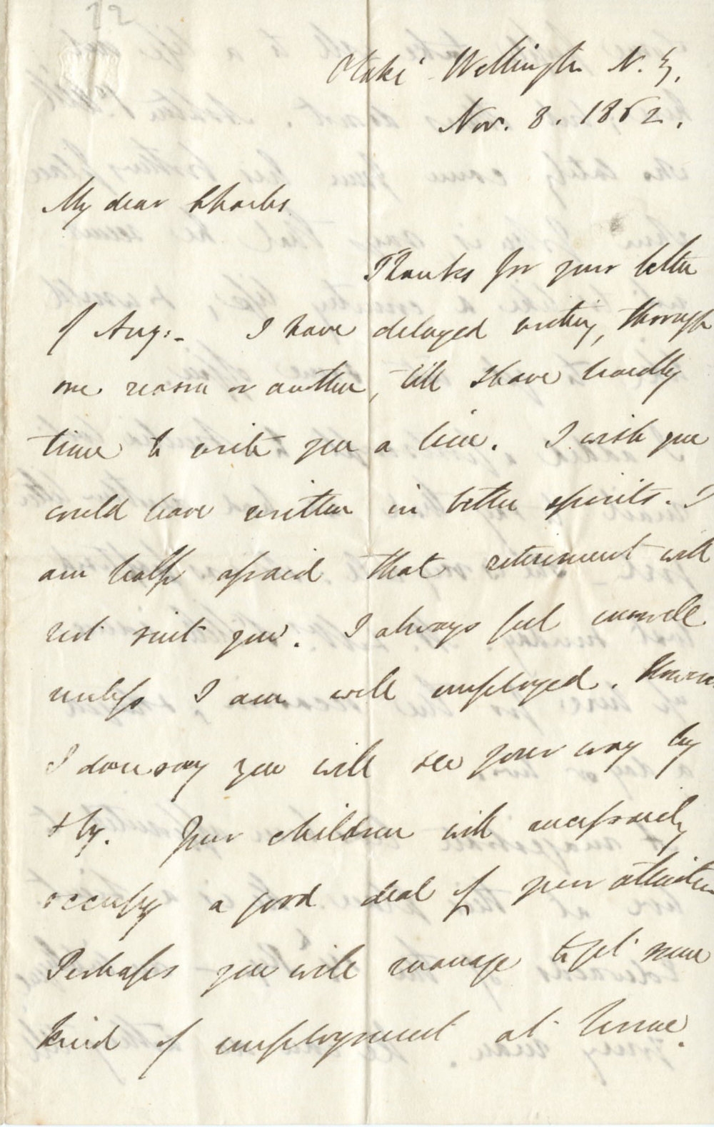 Letter from Octavius Hadfield to his brother Charles, November 1862