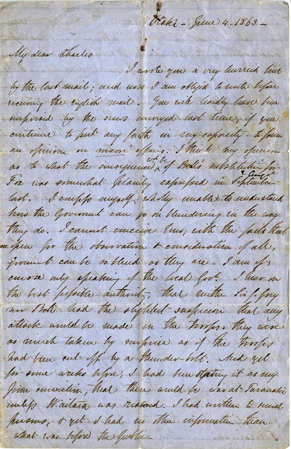 Letter from Octavius Hadfield to his brother Charles, June 1863