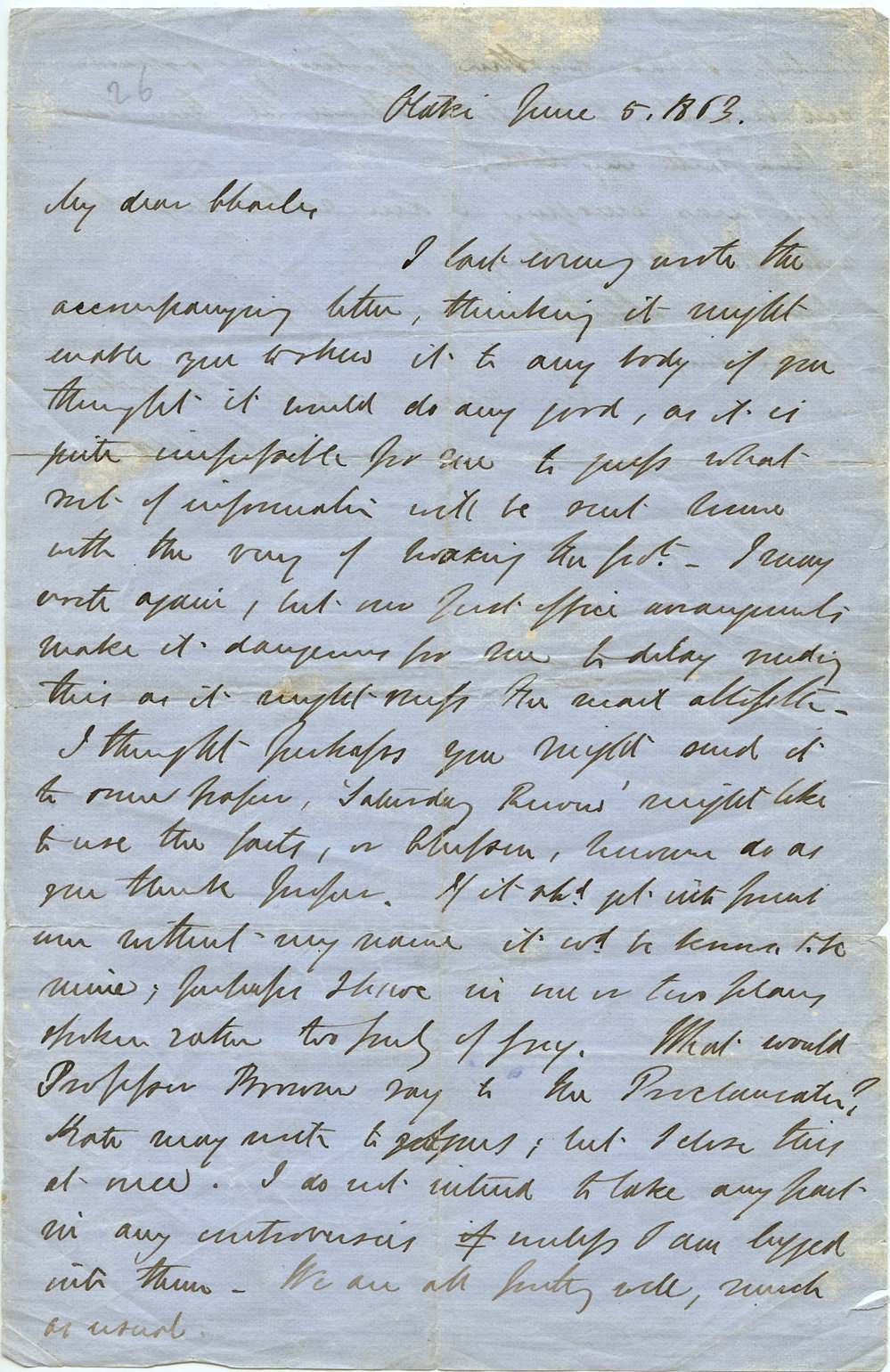 Letter from Octavius Hadfield to his brother Charles, June 1863