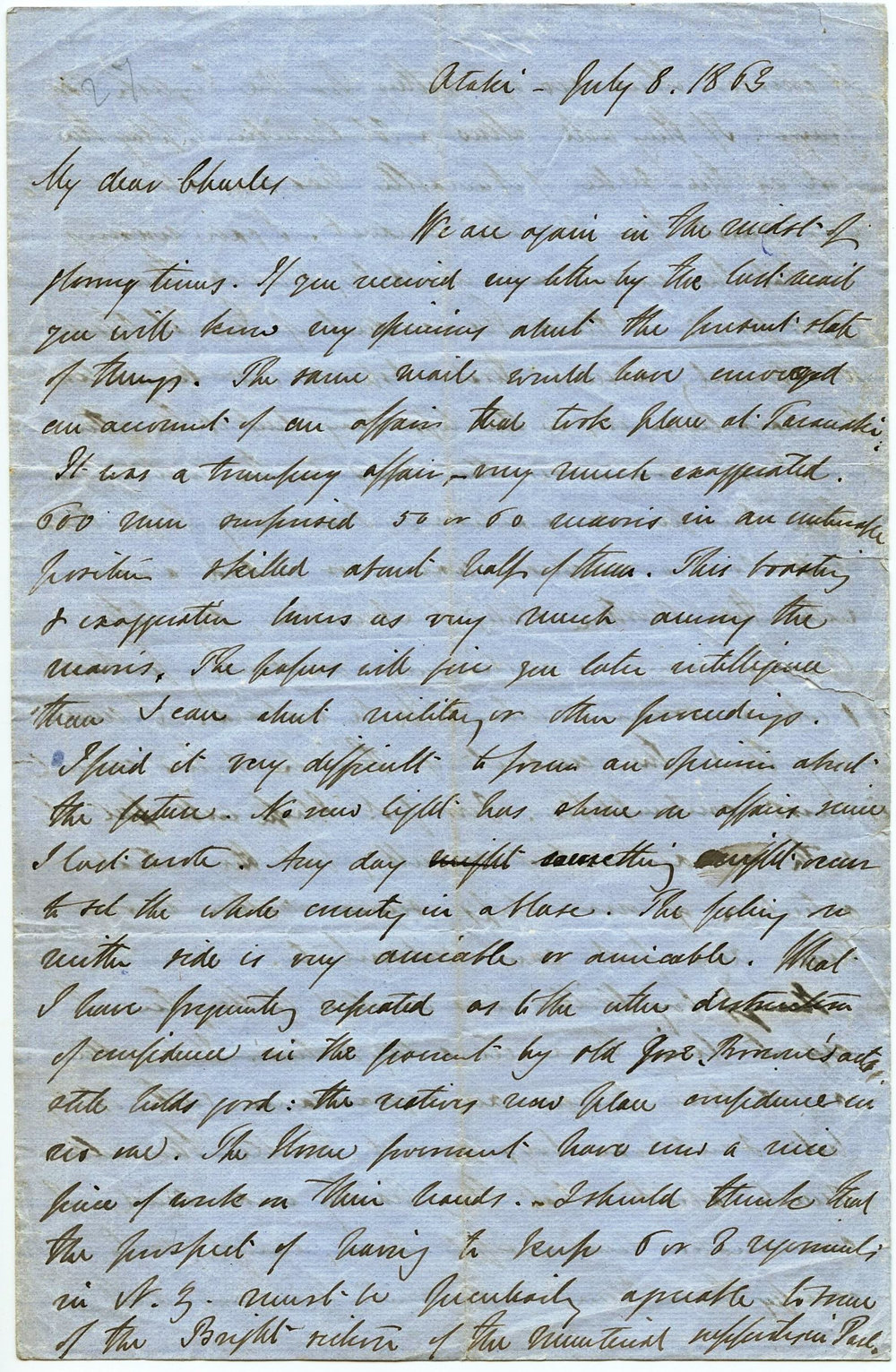 Letter from Octavius Hadfield to his brother Charles, July 1863