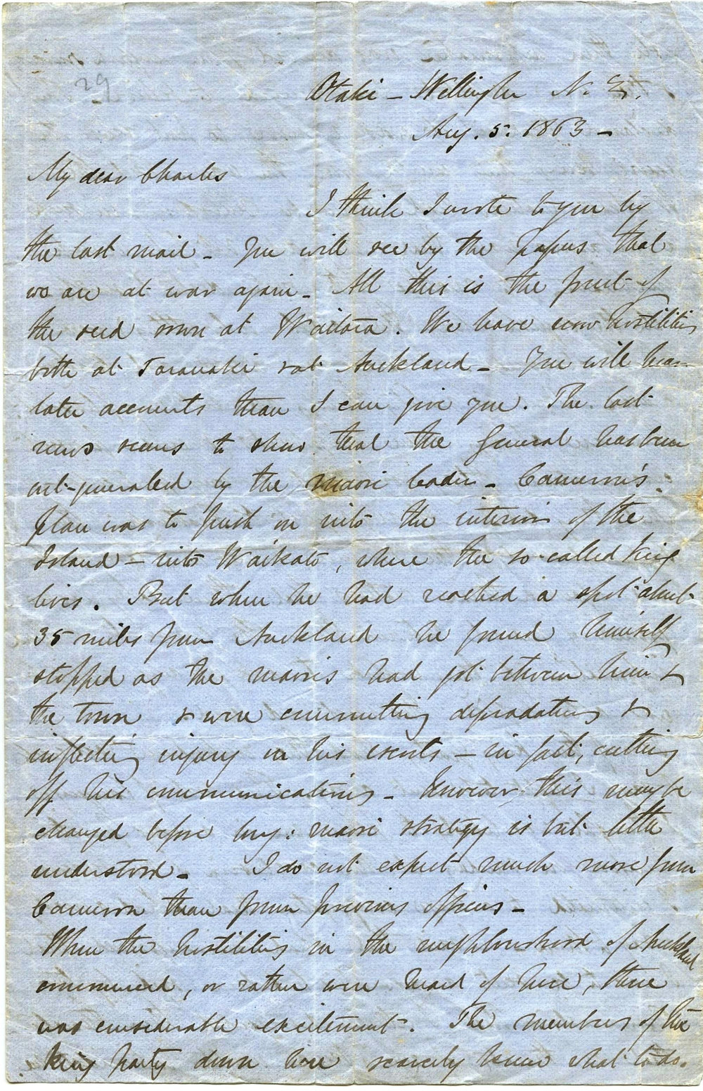 Letter from Octavius Hadfield to his brother Charles, August 1863