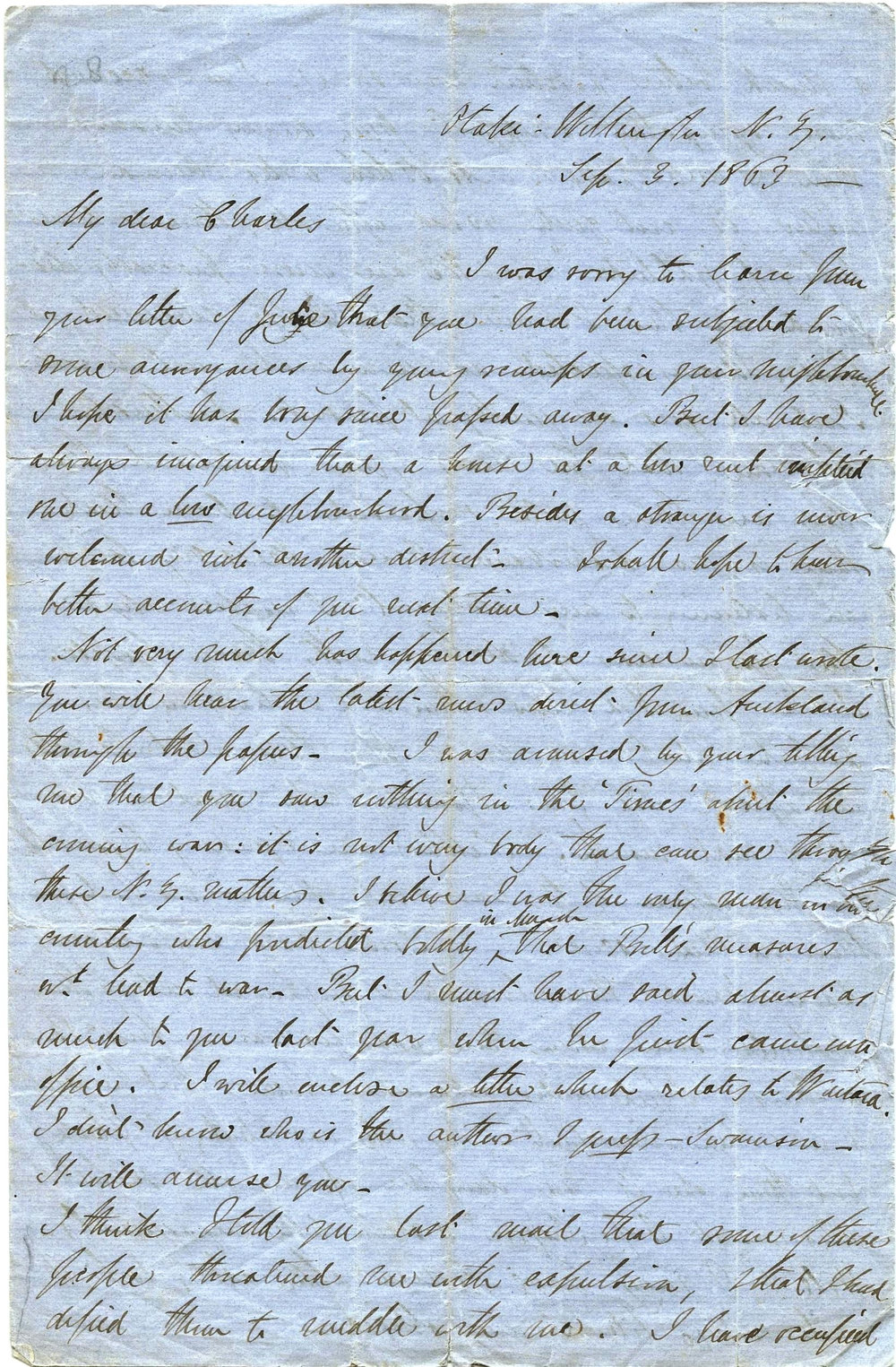 Letter from Octavius Hadfield to his brother Charles, September 1863