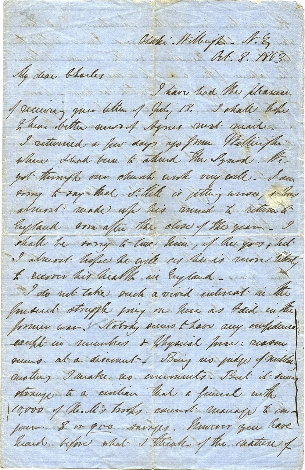 Letter from Octavius Hadfield to his brother Charles, October 1863