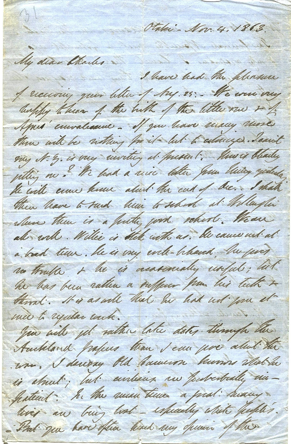 Letter from Octavius Hadfield to his brother Charles, November 1863