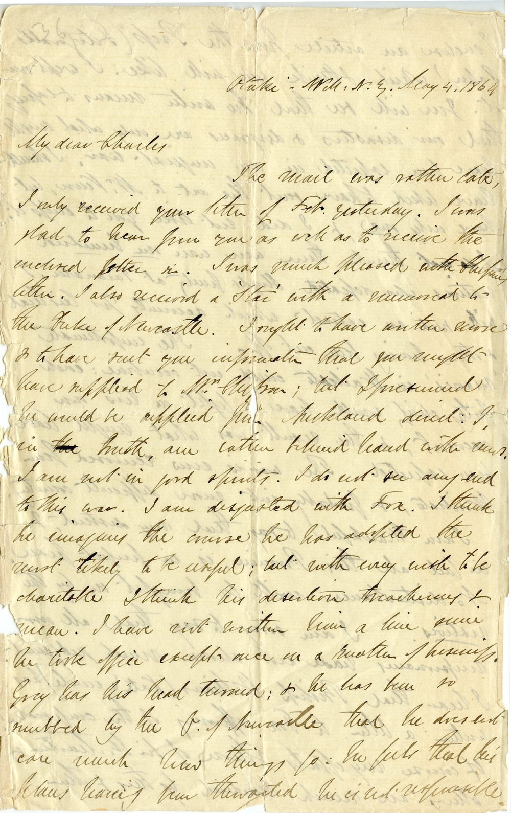Letter from Octavius Hadfield to his brother Charles, May 1864