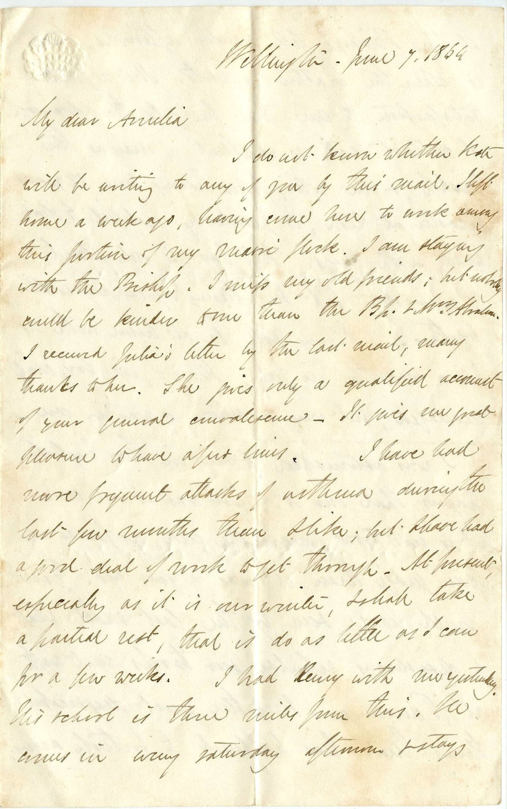Letter from Octavius Hadfield to his sister Amelia, June 1864