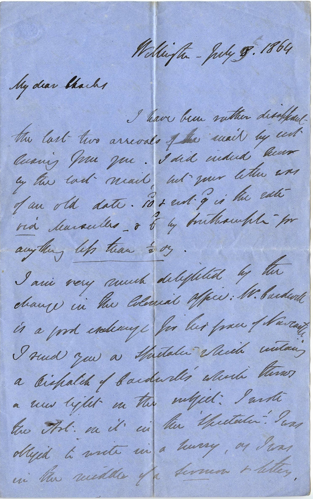 Letter from Octavius Hadfield to his brother Charles, July 1864
