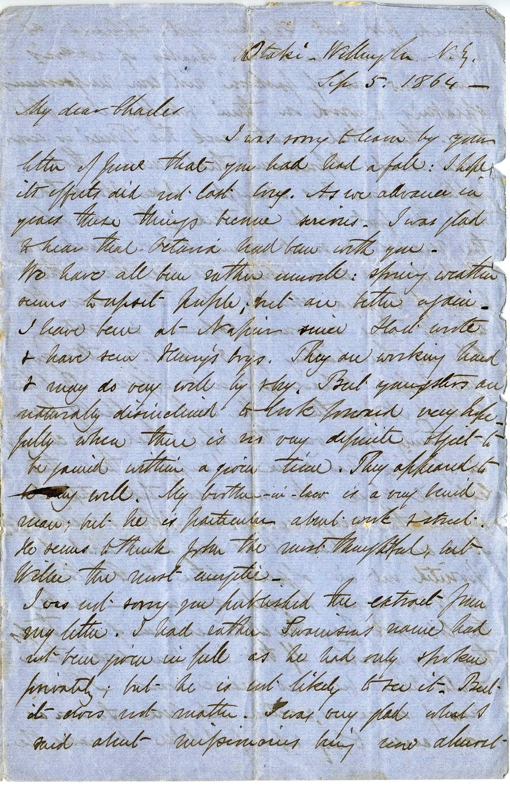 Letter from Octavius Hadfield to his brother Charles, September 1864