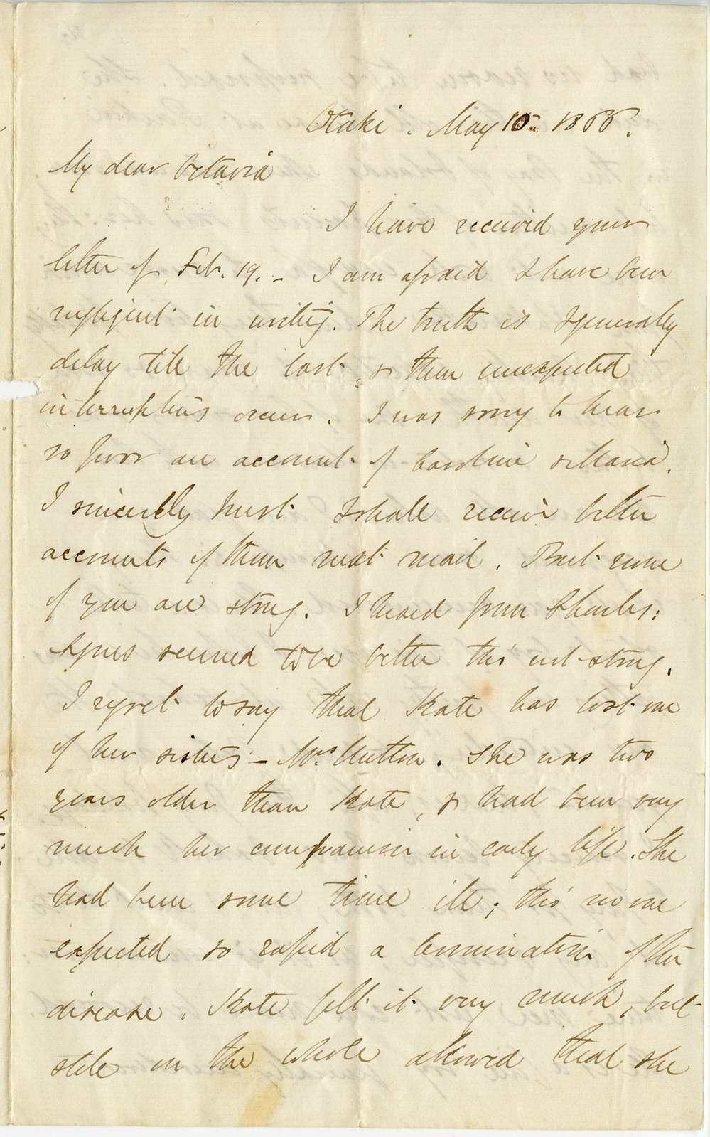 Letter from Octavius Hadfield to his sister Octavia, May 1866