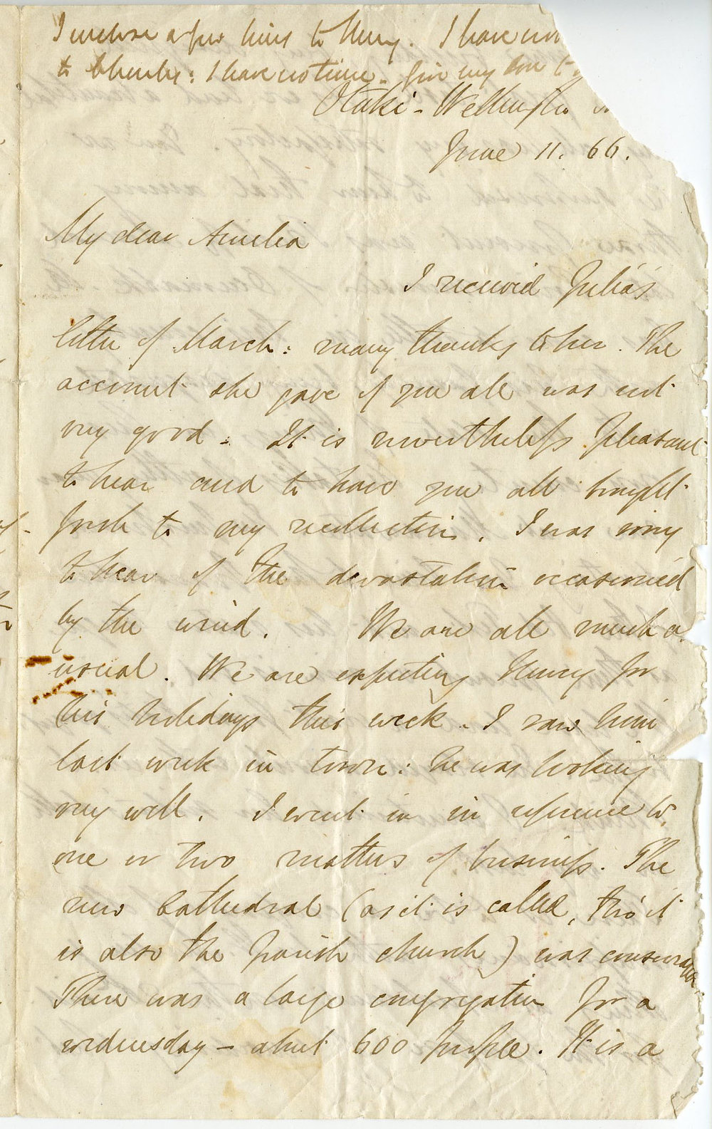 Letter from Octavius Hadfield to his sister Amelia, June 1866