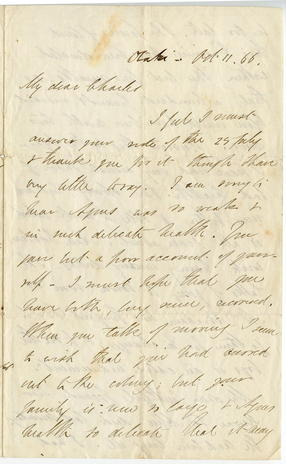 Letter from Octavius Hadfield to his brother Charles, October 1866