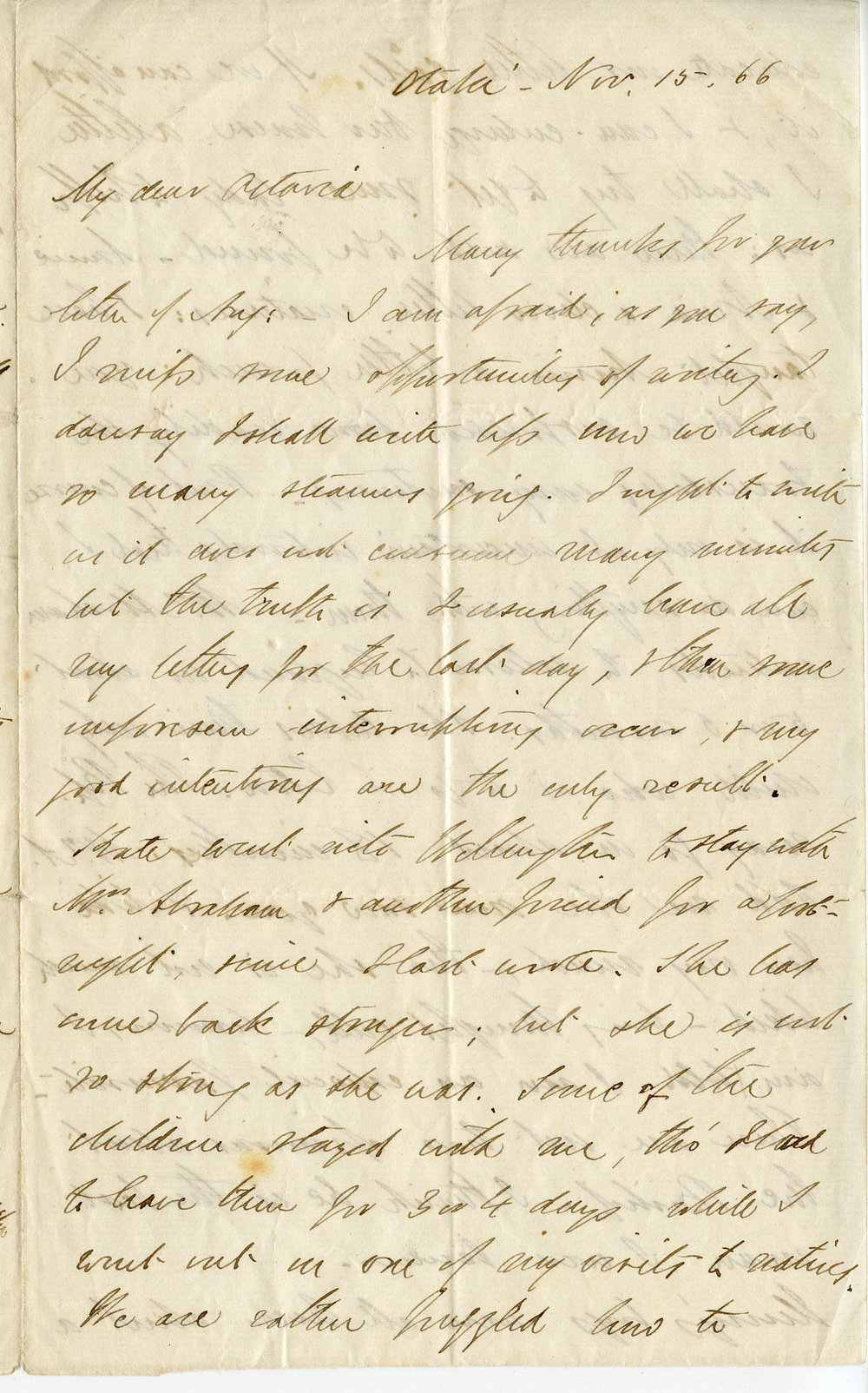 Letter from Octavius Hadfield to his sister Octavia, November 1866