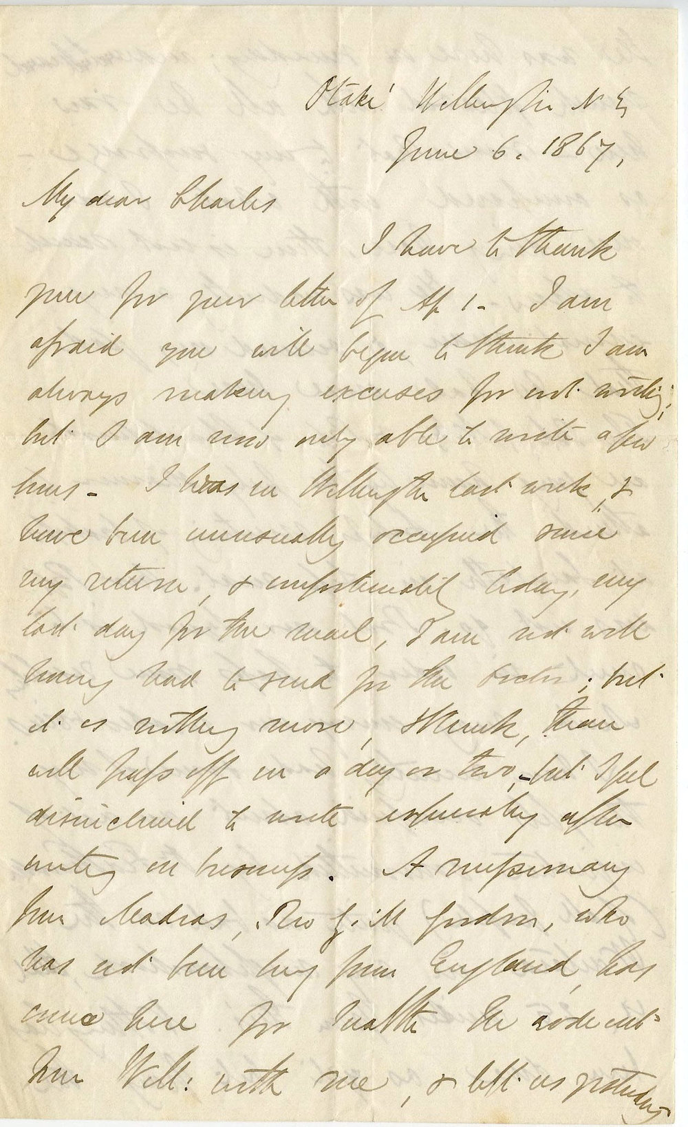 Letter from Octavius Hadfield to his brother Charles, June  1867