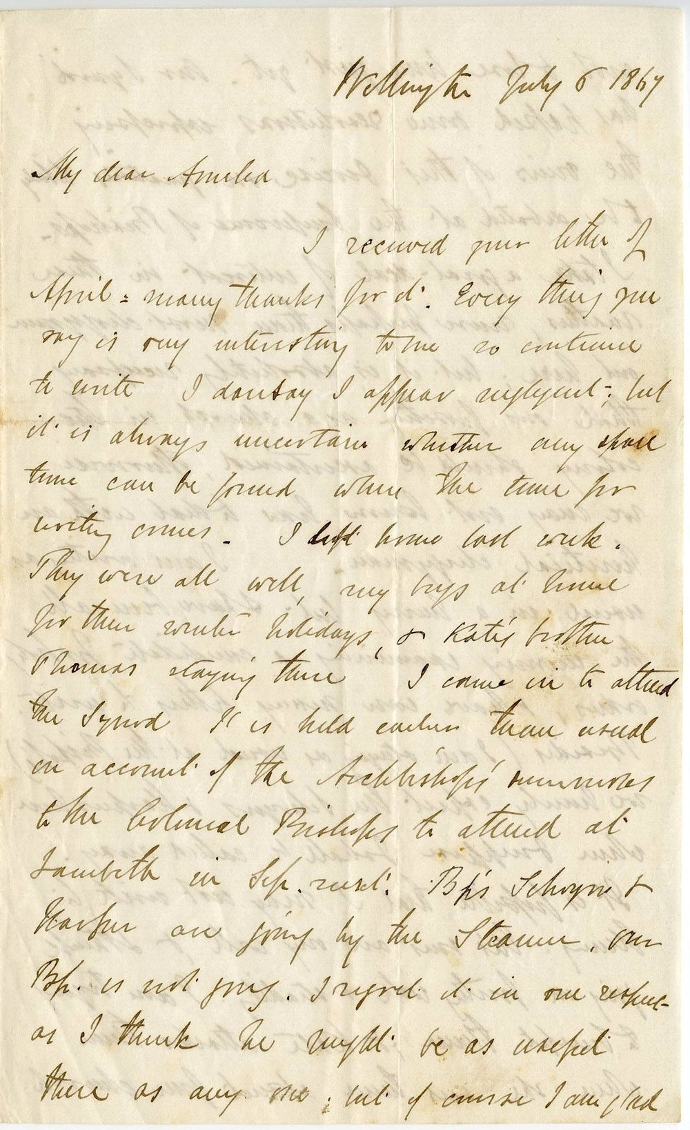 Letter from Octavius Hadfield to his sister Amelia, July 1867