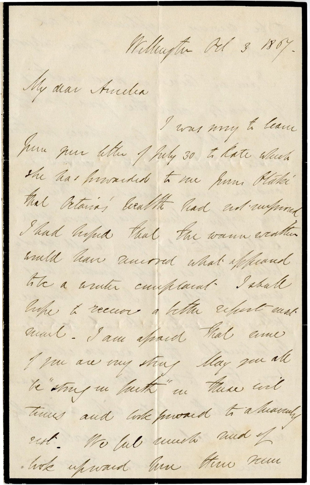 Letter from Octavius Hadfield to his sister Amelia, October 1867