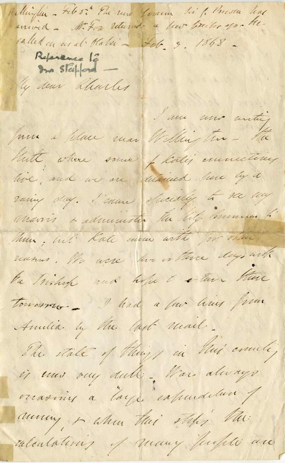 Letter from Octavius Hadfield to his brother Charles, February 1868
