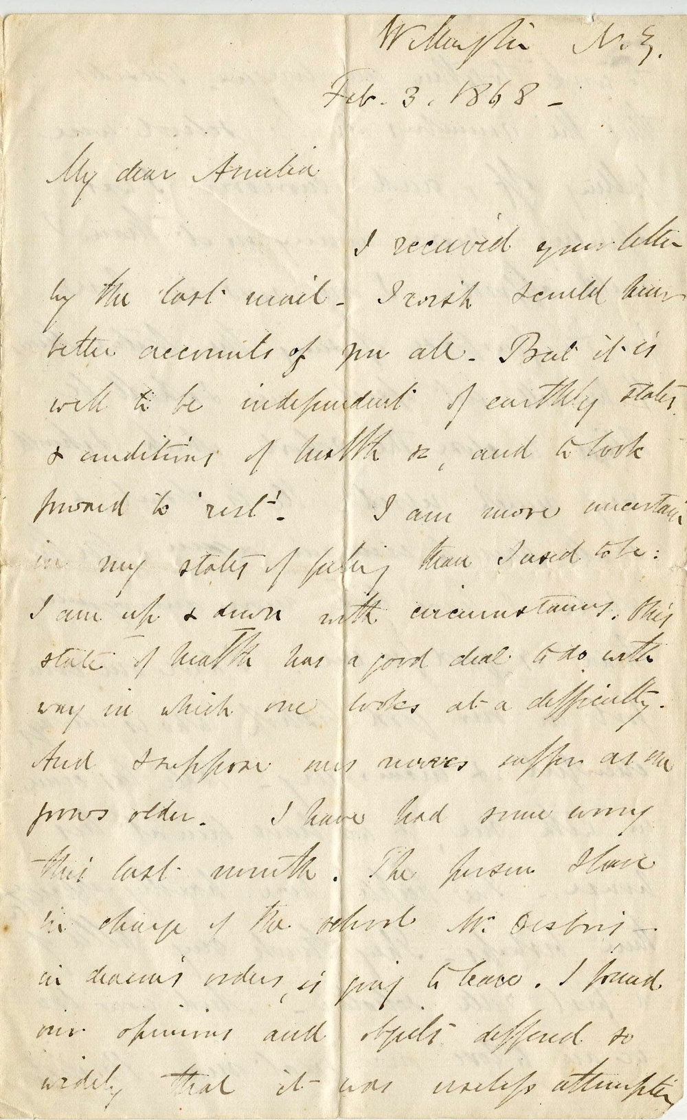 Letter from Octavius Hadfield to his sister Amelia, February 1868