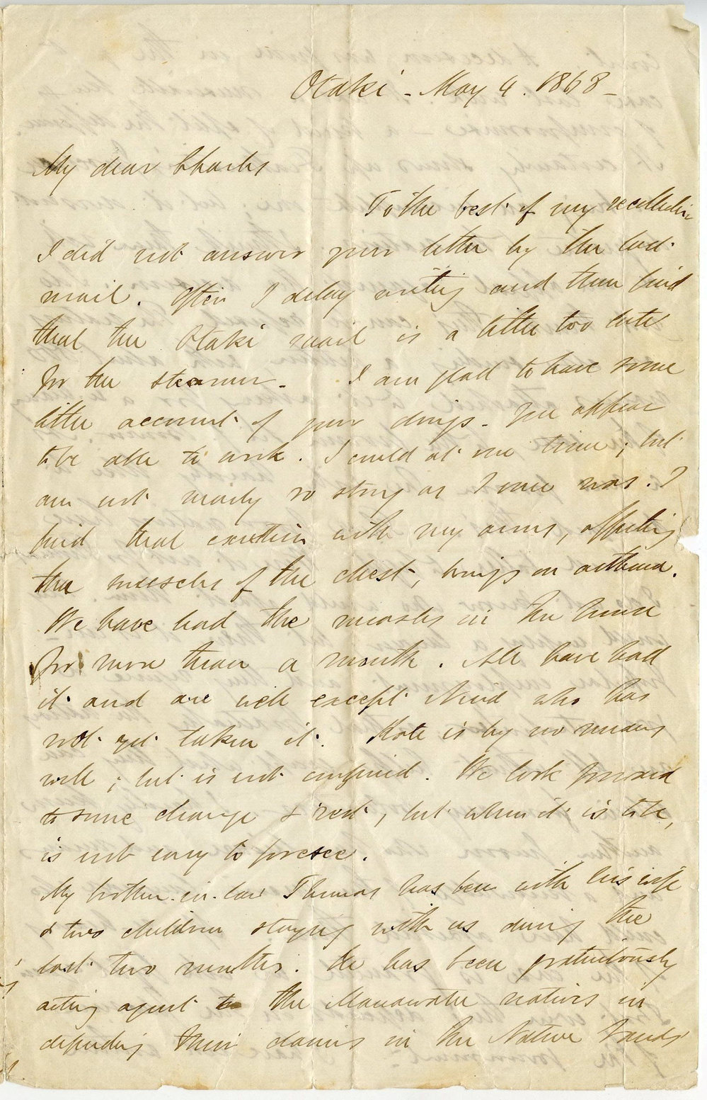 Letter from Octavius Hadfield to his brother Charles, May 1868