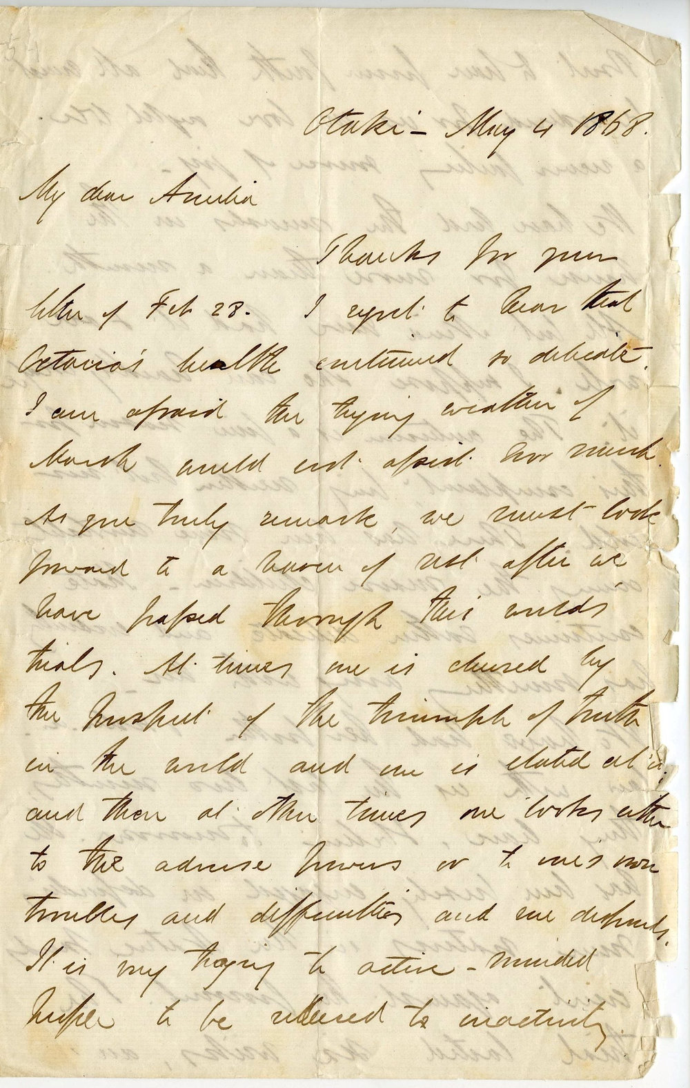 Letter from Octavius Hadfield to his sister Amelia, May 1864