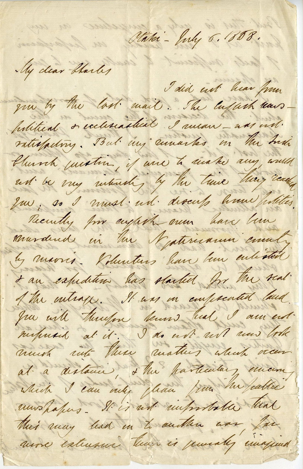 Letter from Octavius Hadfield to his brother Charles, July 1868
