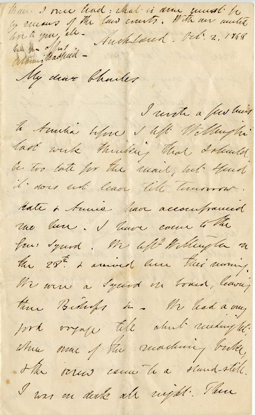 Letter from Octavius Hadfield to his brother Charles, October 1868